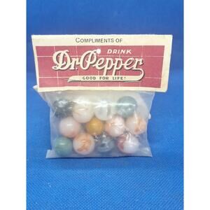 Vintage Dr Pepper Promotional Marbles w/ Original Header Bag 1940s